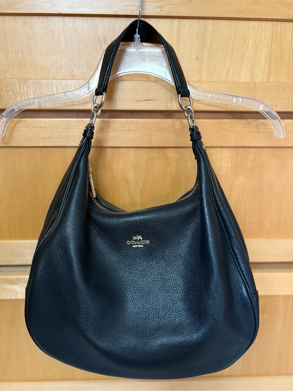 COACH HARLEY BLACK Pebbled Leather Hobo Shoulder Bag Gold Hardware